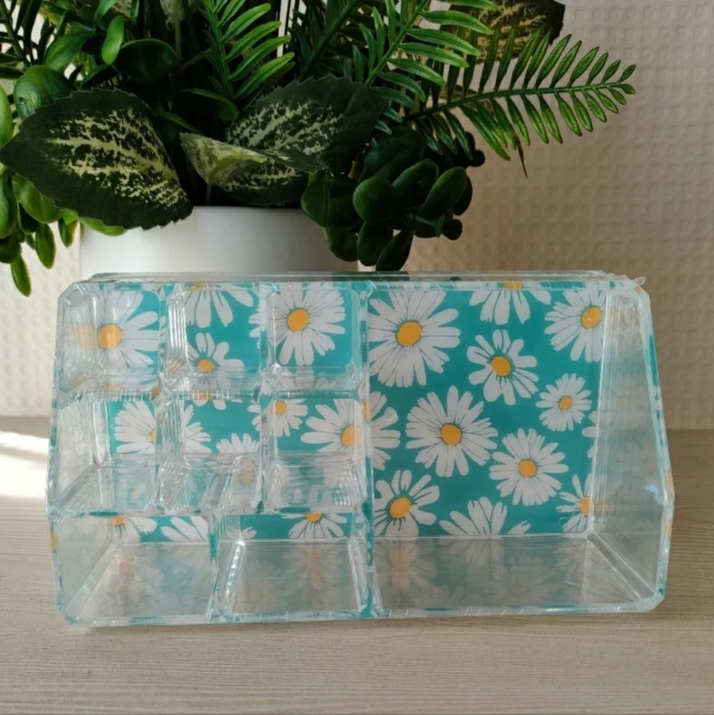 Sorbus Cosmetic Organizer Clear Acrylic Case Daisy Print, New